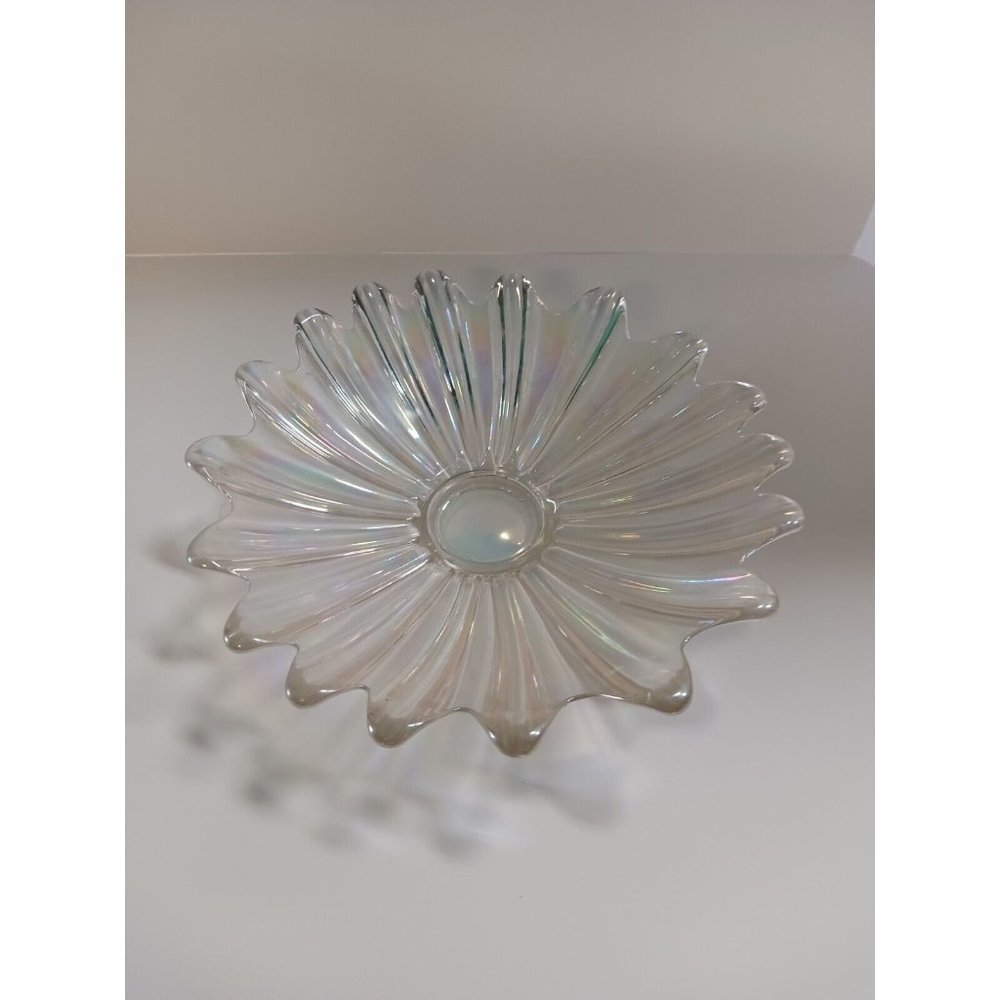 Vintage Iridescent Carnival Glass Celestial Scalloped Glass Dish Bowl 11"